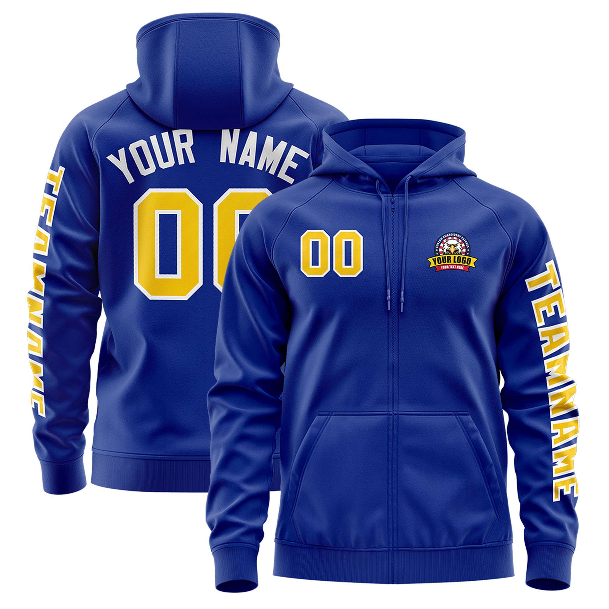 Custom Royal Gold Varsity Full-Zip Letterman Classic Hoodie Jacket