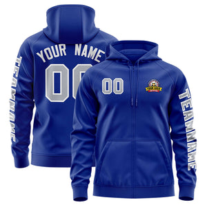 Custom Royal Gray Varsity Full-Zip Letterman Classic Hoodie Jacket