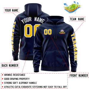 Custom Navy Gold Varsity Full-Zip Letterman Classic Hoodie Jacket