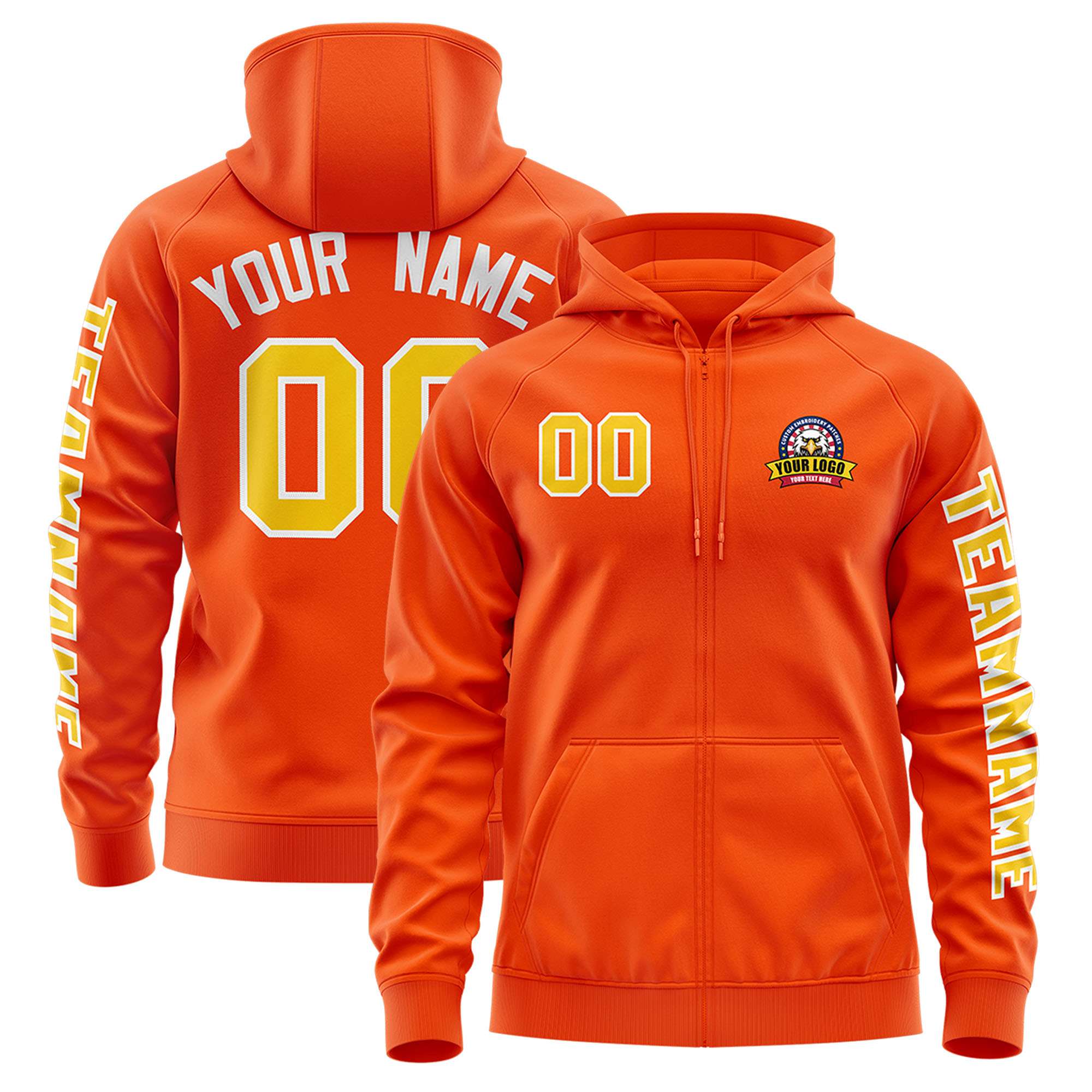 Custom Orange Gold Varsity Full-Zip Letterman Classic Hoodie Jacket