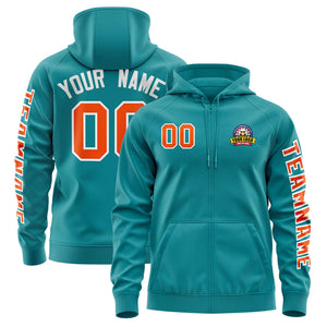 Custom Aqua Orange Varsity Full-Zip Letterman Classic Hoodie Jacket