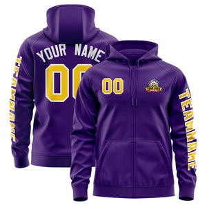 Custom Purple Gold Varsity Full-Zip Letterman Classic Hoodie Jacket