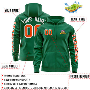 Custom Kelly Green Orange Varsity Full-Zip Letterman Classic Hoodie Jacket