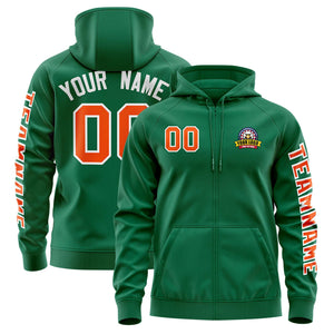 Custom Kelly Green Orange Varsity Full-Zip Letterman Classic Hoodie Jacket