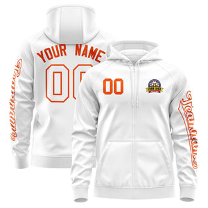 Custom White Orange Varsity Full-Zip Letterman Classic Hoodie Jacket