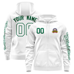 Custom White Kelly Green Varsity Full-Zip Letterman Classic Hoodie Jacket