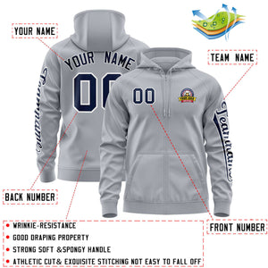 Custom Gray Navy Varsity Full-Zip Letterman Classic Hoodie Jacket