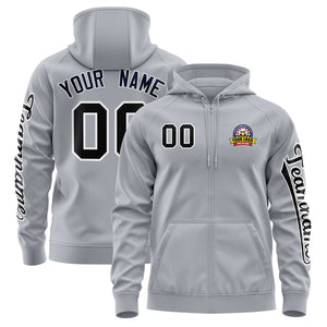 Custom Gray Black Varsity Full-Zip Letterman Classic Hoodie Jacket