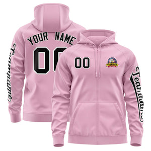 Custom Light Pink Black Varsity Full-Zip Letterman Classic Hoodie Jacket