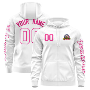 Custom White Pink Varsity Full-Zip Letterman Classic Hoodie Jacket