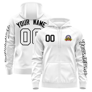 Custom White Black Varsity Full-Zip Letterman Classic Hoodie Jacket