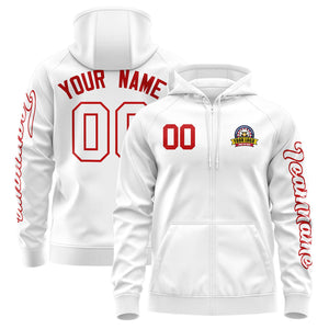 Custom White Red Varsity Full-Zip Letterman Classic Hoodie Jacket