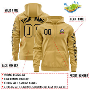 Custom Old Gold Black Varsity Full-Zip Letterman Classic Hoodie Jacket