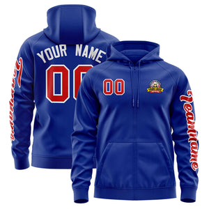 Custom Royal Red Varsity Full-Zip Letterman Classic Hoodie Jacket