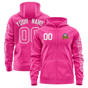 Custom Pink White Varsity Full-Zip Letterman Classic Hoodie Jacket