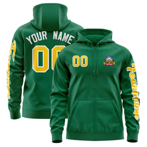 Custom Kelly Green Gold Varsity Full-Zip Letterman Classic Hoodie Jacket