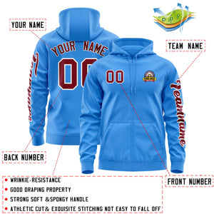 Custom Powder Blue Crimson Varsity Full-Zip Letterman Classic Hoodie Jacket