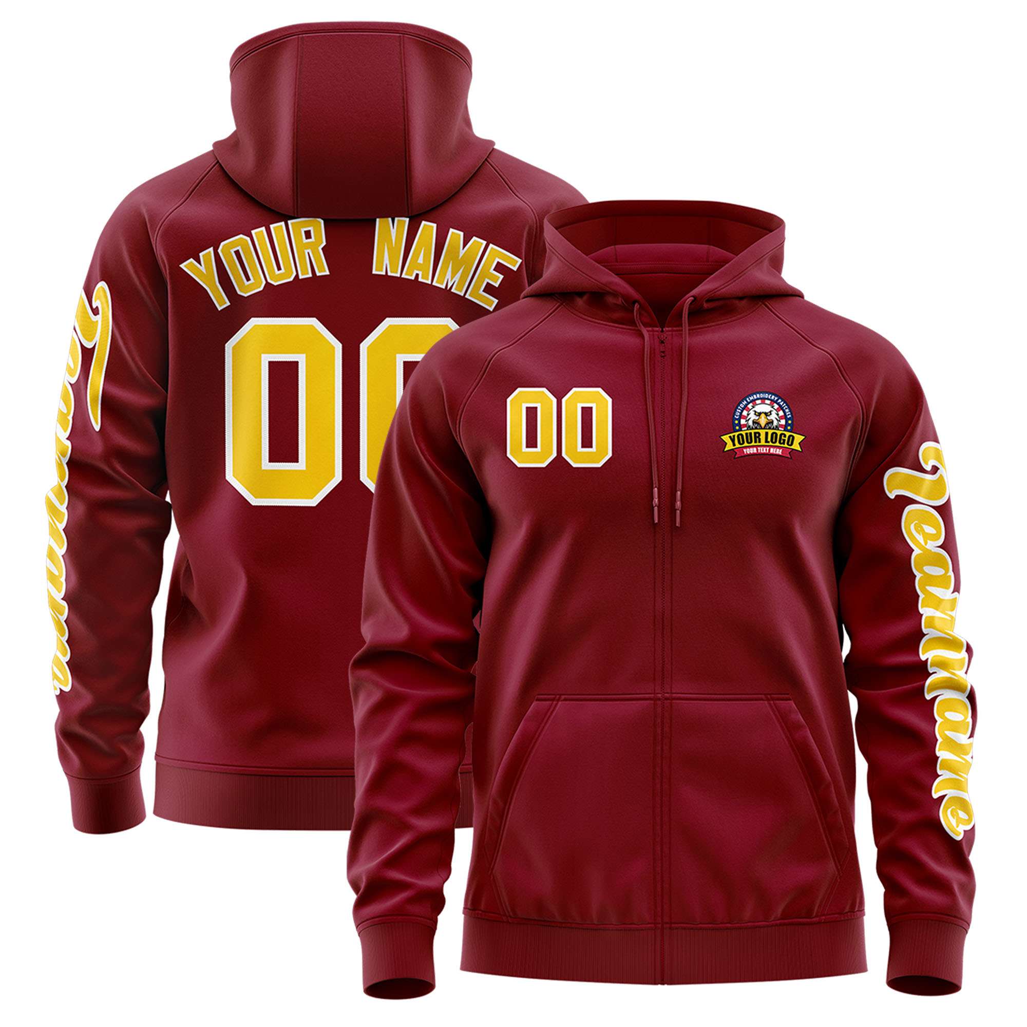 Custom Crimson Gold Varsity Full-Zip Letterman Classic Hoodie Jacket