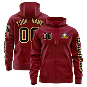 Custom Crimson Black Varsity Full-Zip Letterman Classic Hoodie Jacket