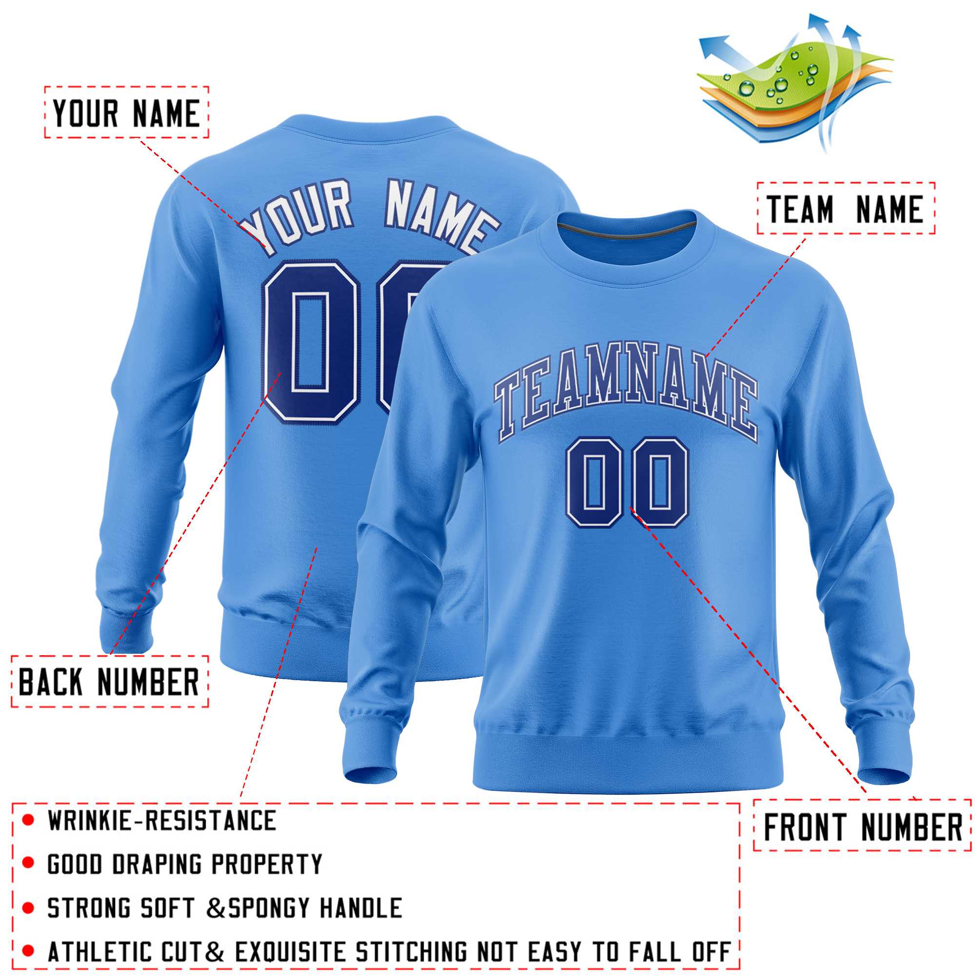 Custom Powder Blue Classic Style Personalized Uniform Pullover Hoodie