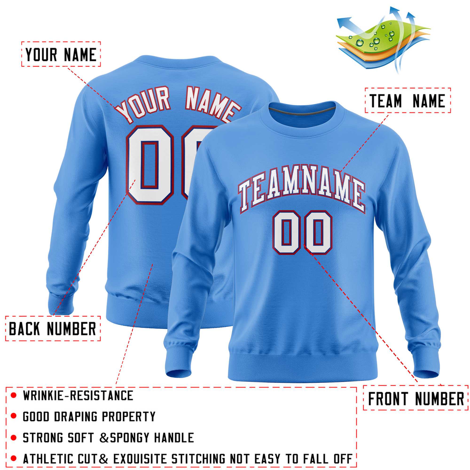 Custom Powder Blue Classic Style Personalized Uniform Pullover Hoodie