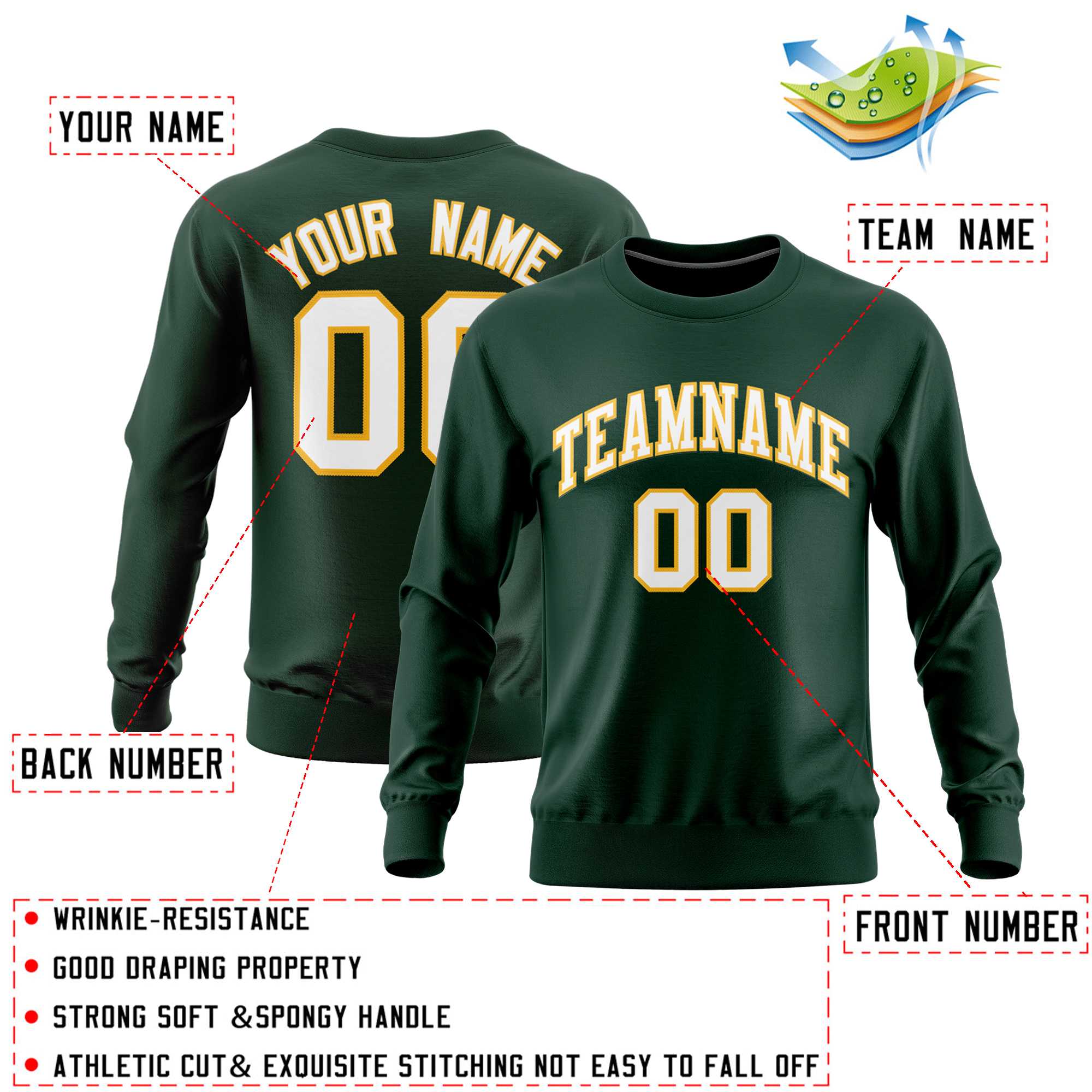 Custom Green Classic Style Personalized Uniform Pullover Hoodie