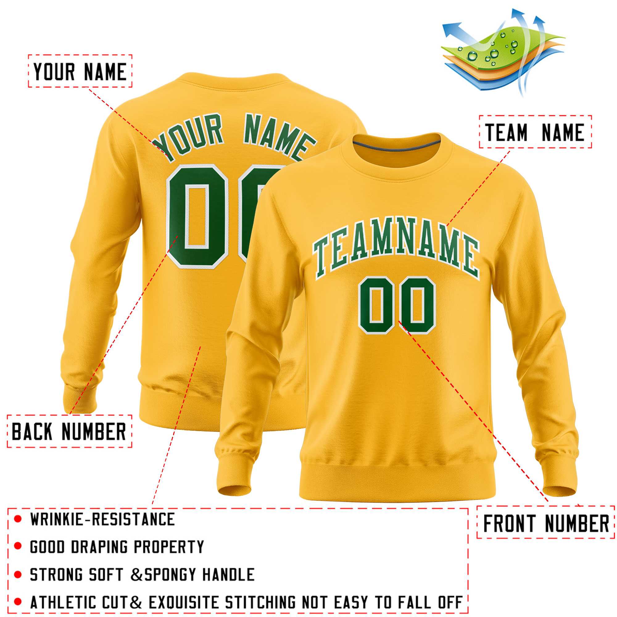 Custom Gold Classic Style Personalized Uniform Pullover Hoodie