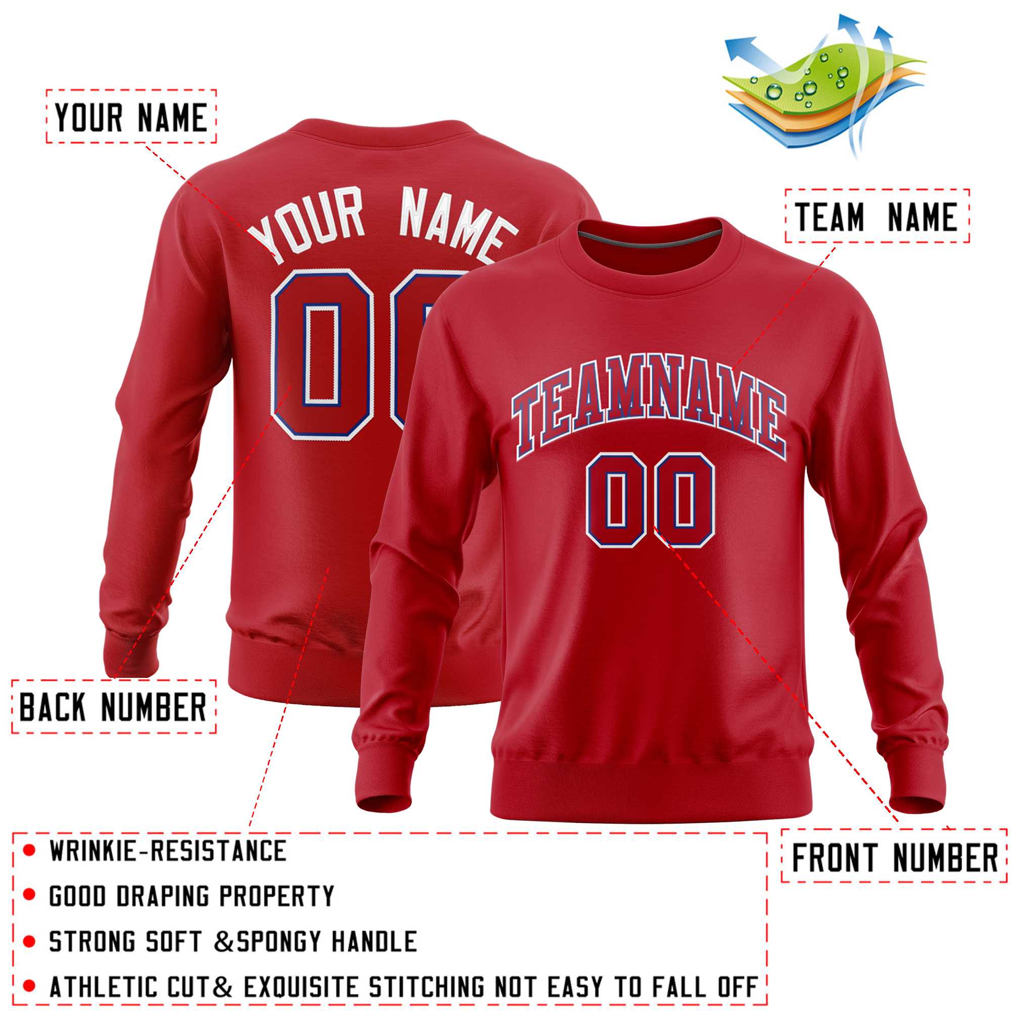 Custom Red Classic Style Personalized Uniform Pullover Hoodie