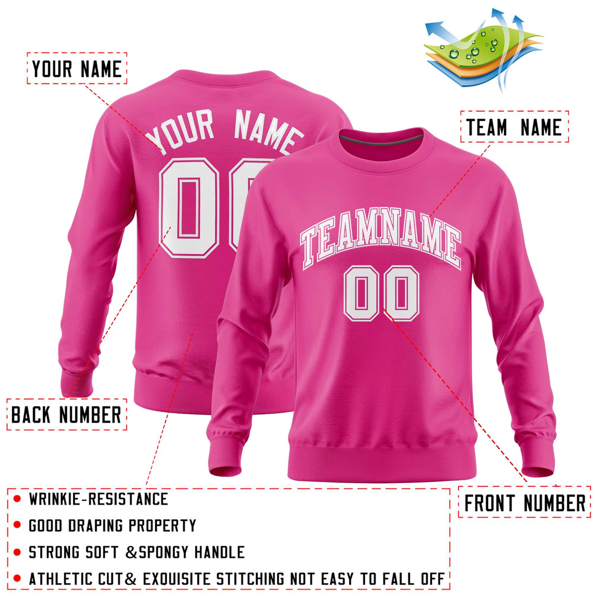 Custom Pink Classic Style Personalized Uniform Pullover Hoodie