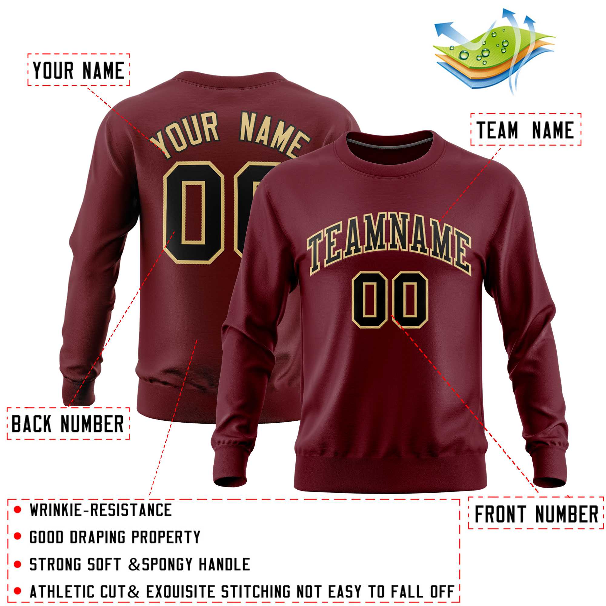 Custom Crimson Classic Style Personalized Uniform Pullover Hoodie