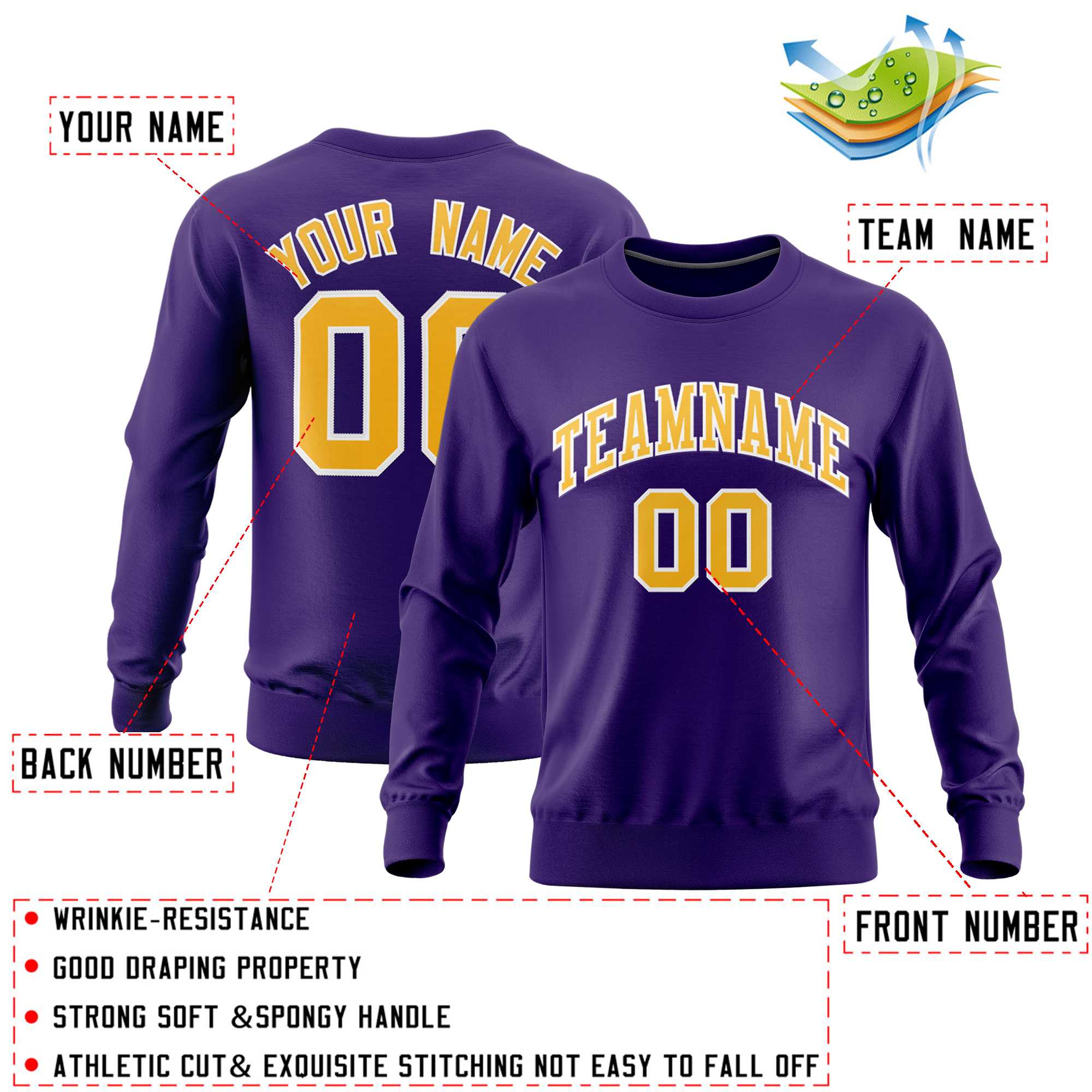 Custom Purple Classic Style Personalized Uniform Pullover Hoodie