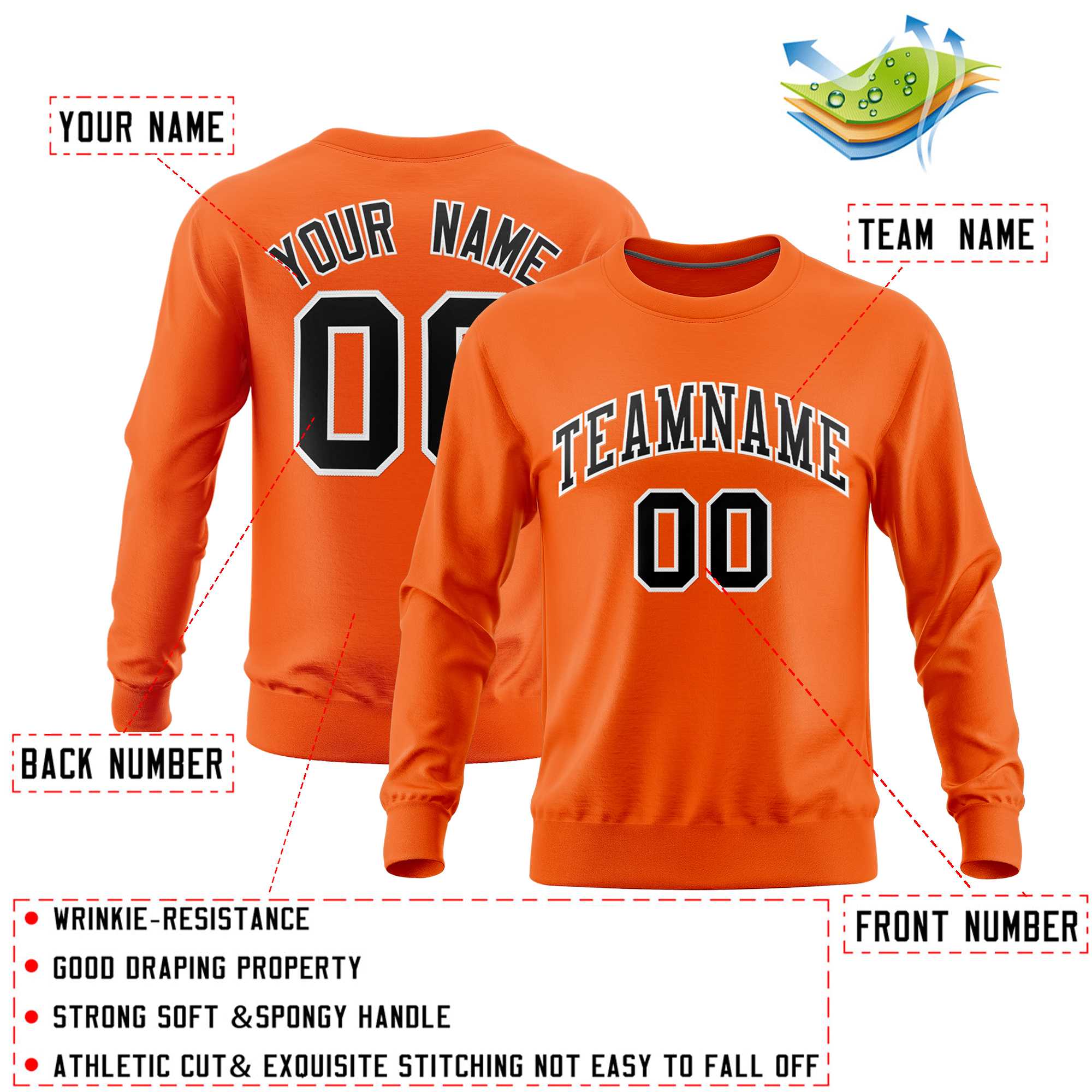 Custom Orange Classic Style Personalized Uniform Pullover Hoodie