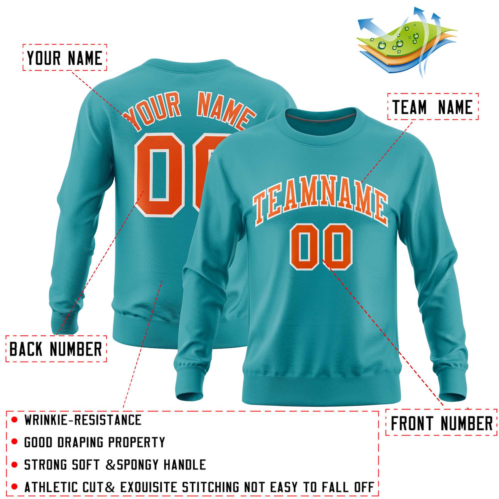 Custom Aqua Classic Style Personalized Uniform Pullover Hoodie