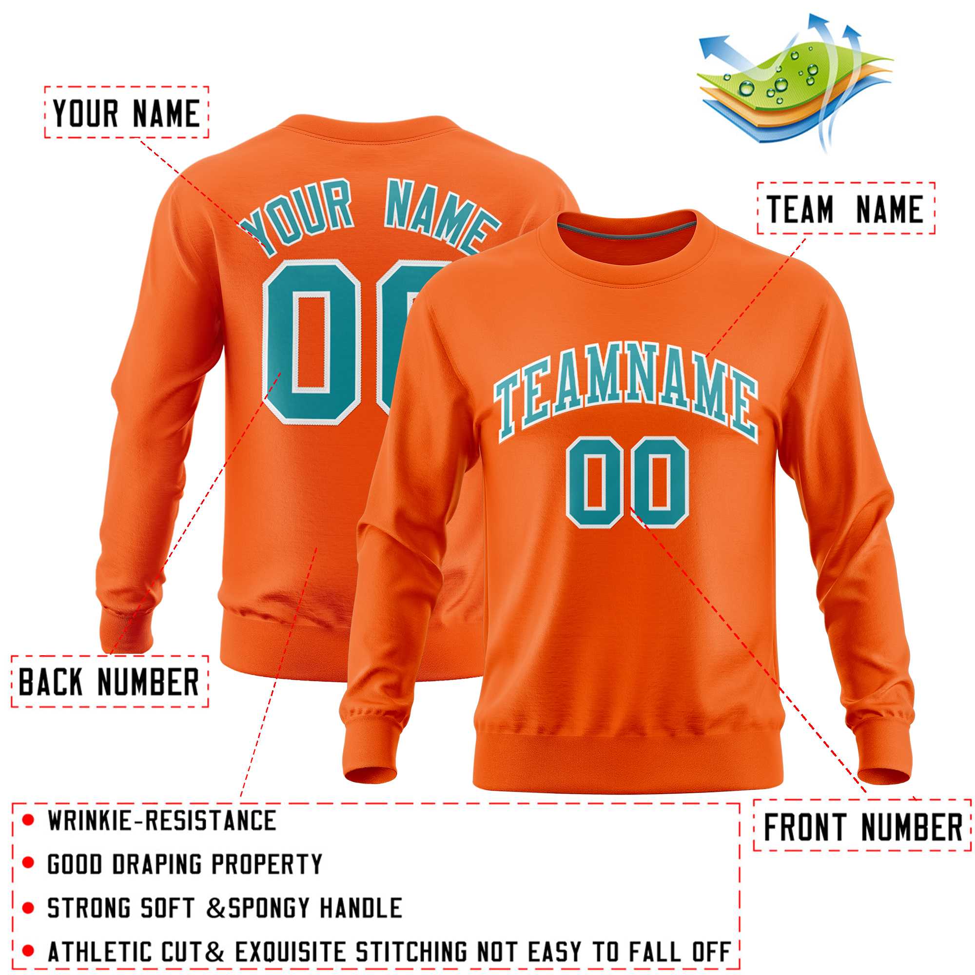 Custom Orange Classic Style Personalized Uniform Pullover Hoodie