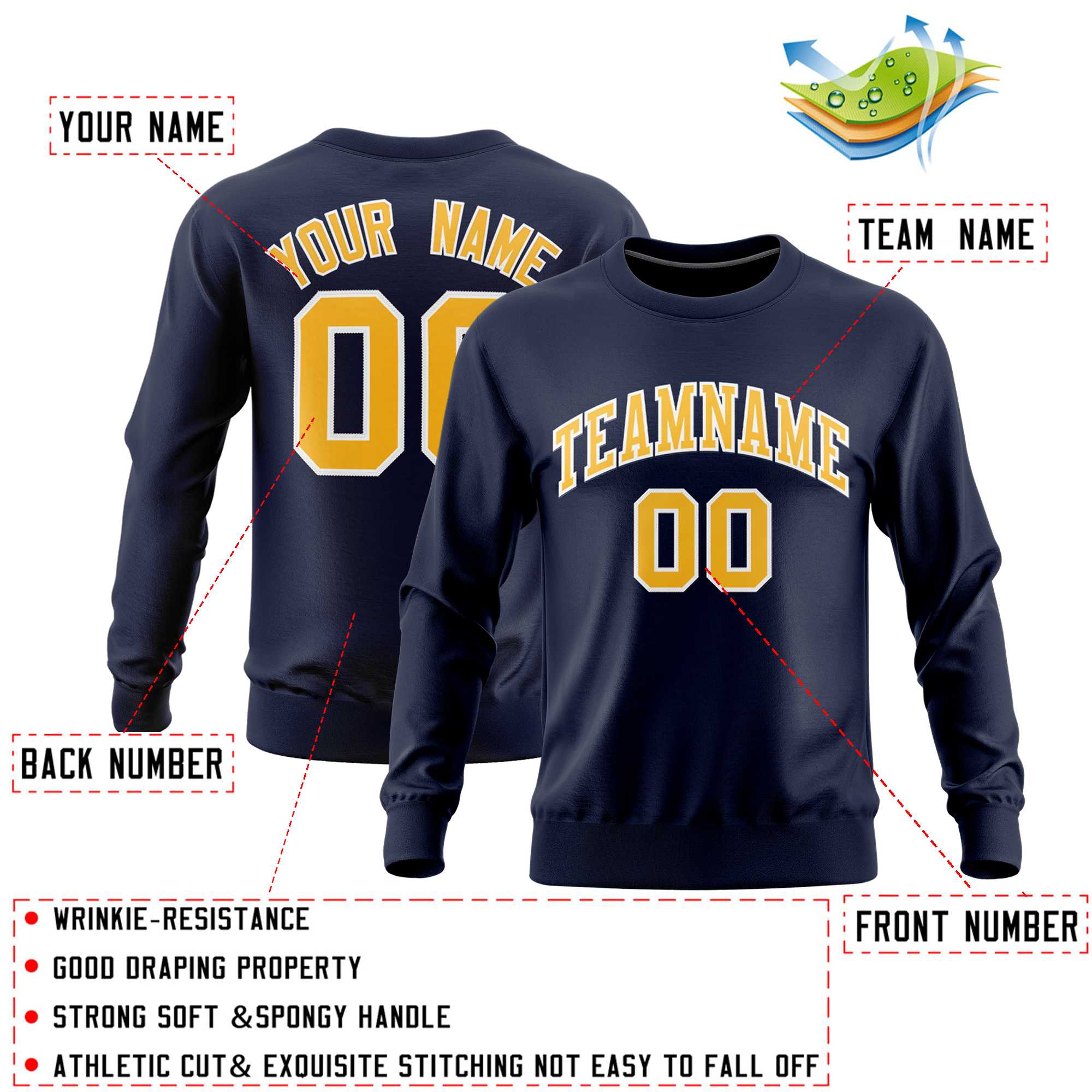 Custom Navy Classic Style Personalized Uniform Pullover Hoodie