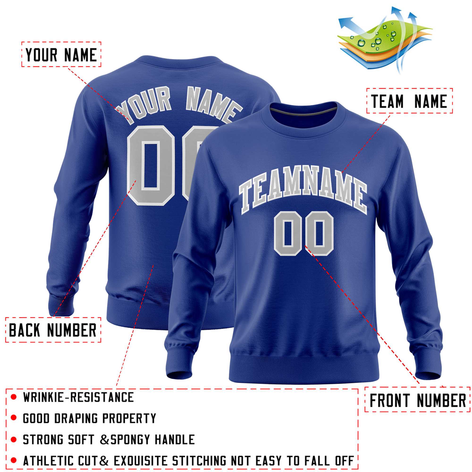 Custom Royal Classic Style Personalized Uniform Pullover Hoodie