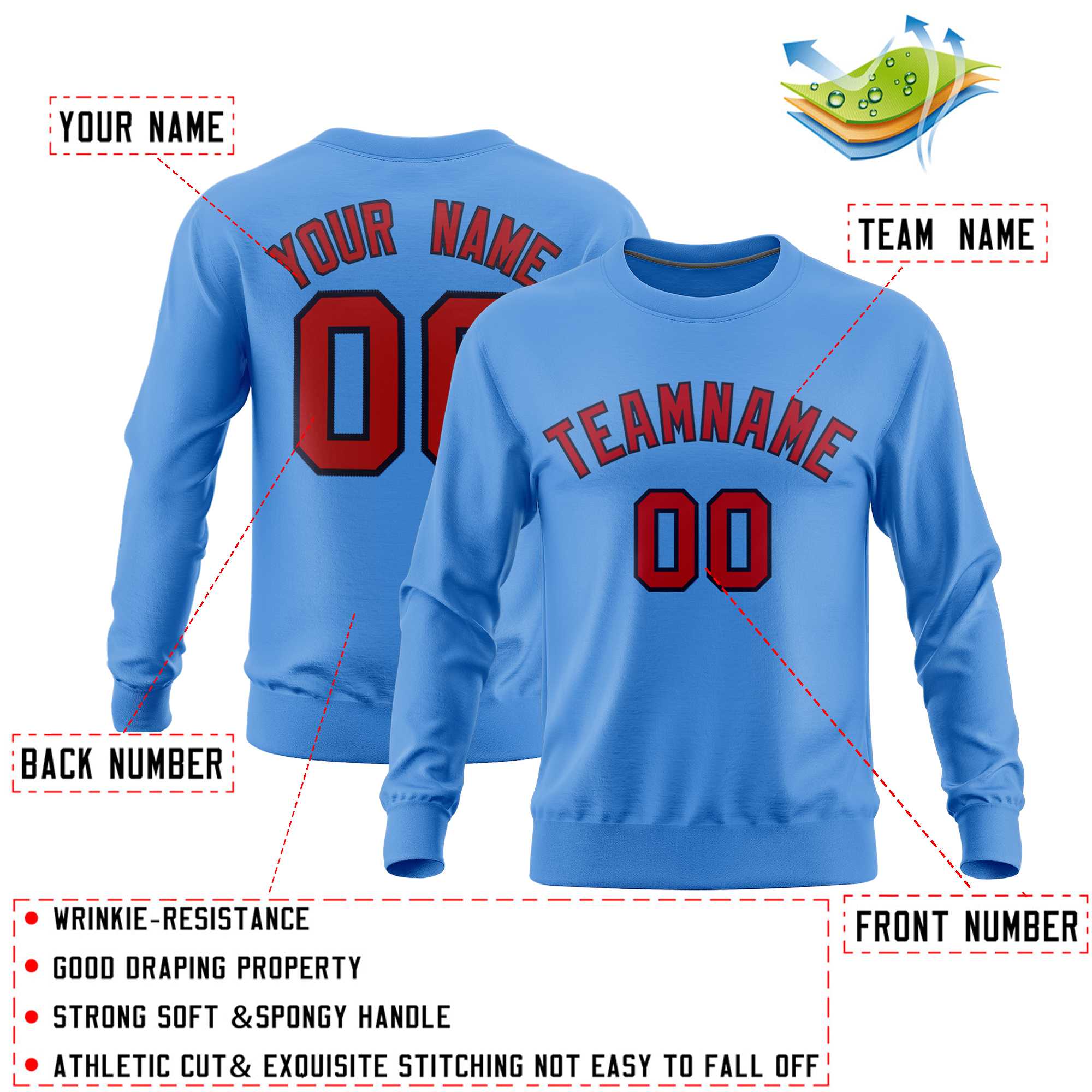 Custom Powder Blue Classic Style Personalized Uniform Pullover Hoodie