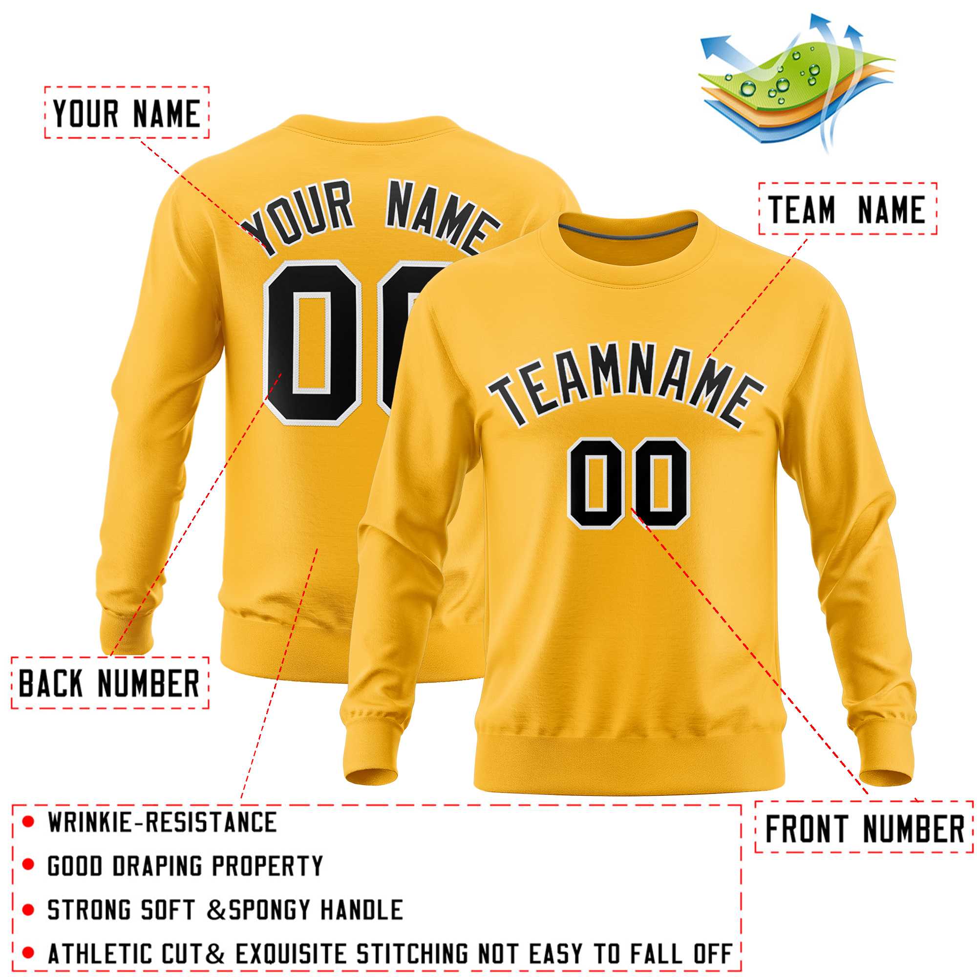 Custom Gold Classic Style Personalized Uniform Pullover Hoodie