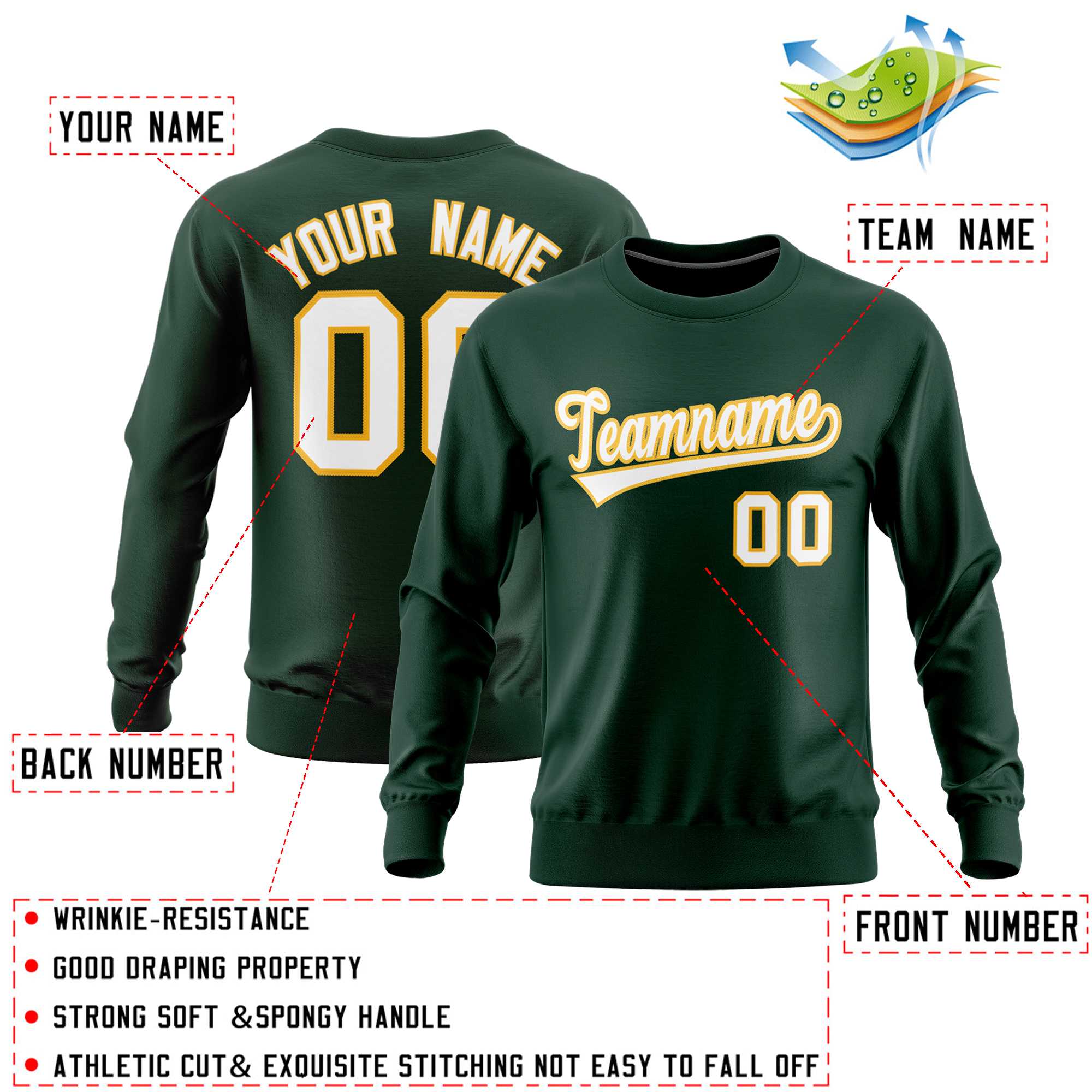 Custom Green Classic Style Personalized Uniform Pullover Hoodie