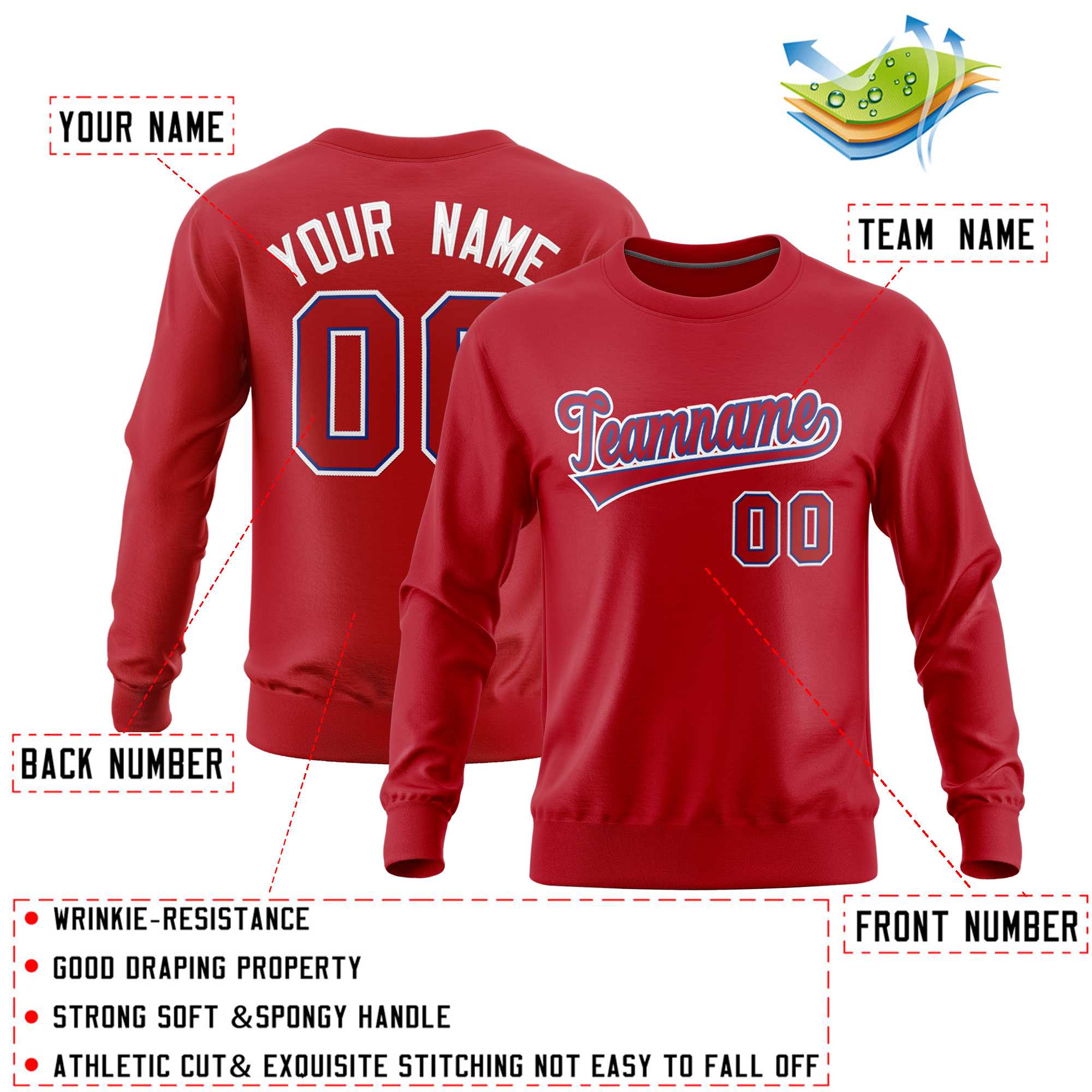 Custom Red Classic Style Personalized Uniform Pullover Hoodie