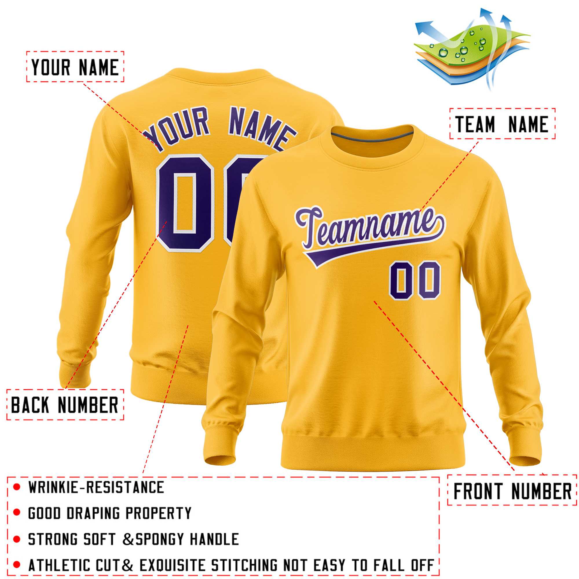 Custom Gold Classic Style Personalized Uniform Pullover Hoodie