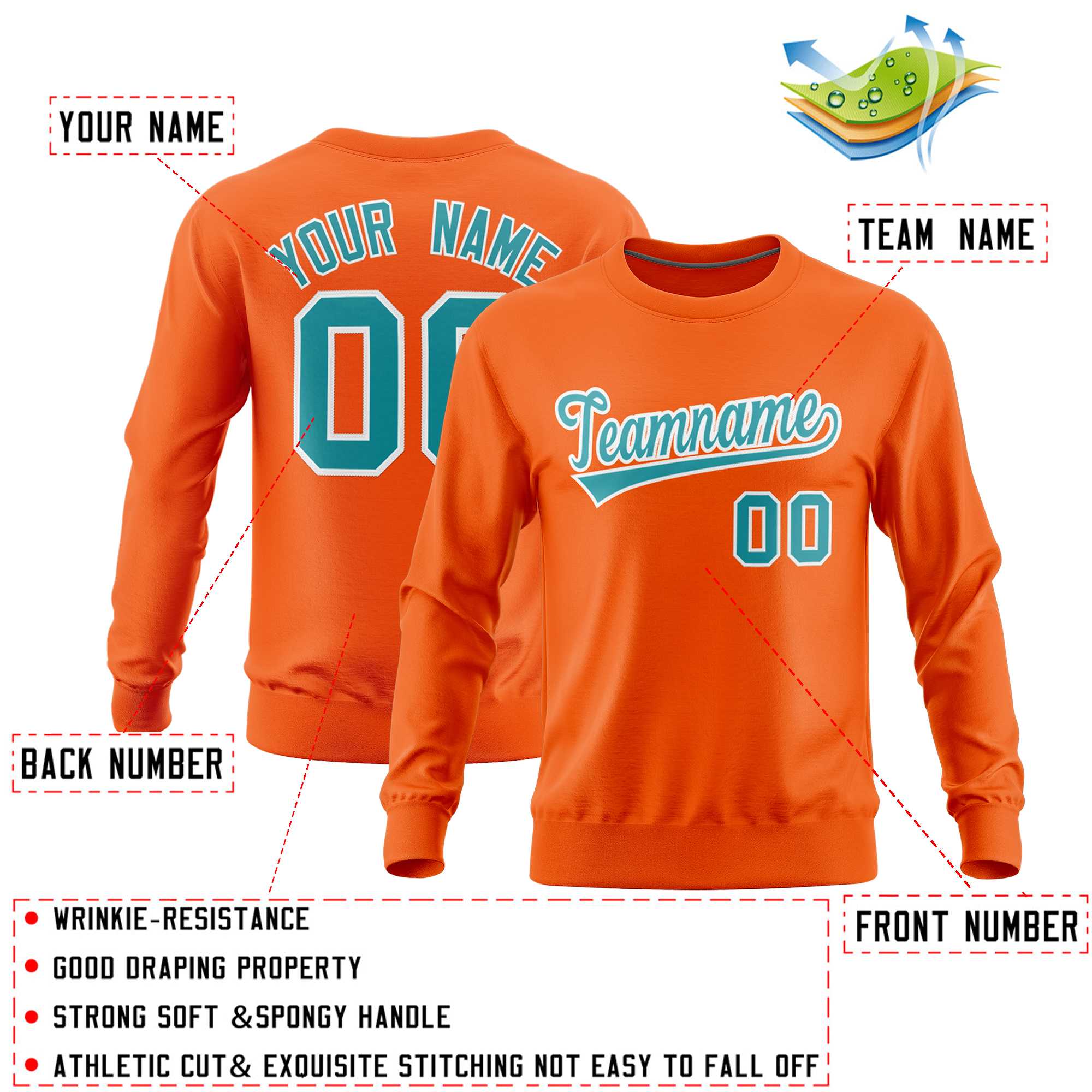 Custom Orange Classic Style Personalized Uniform Pullover Hoodie