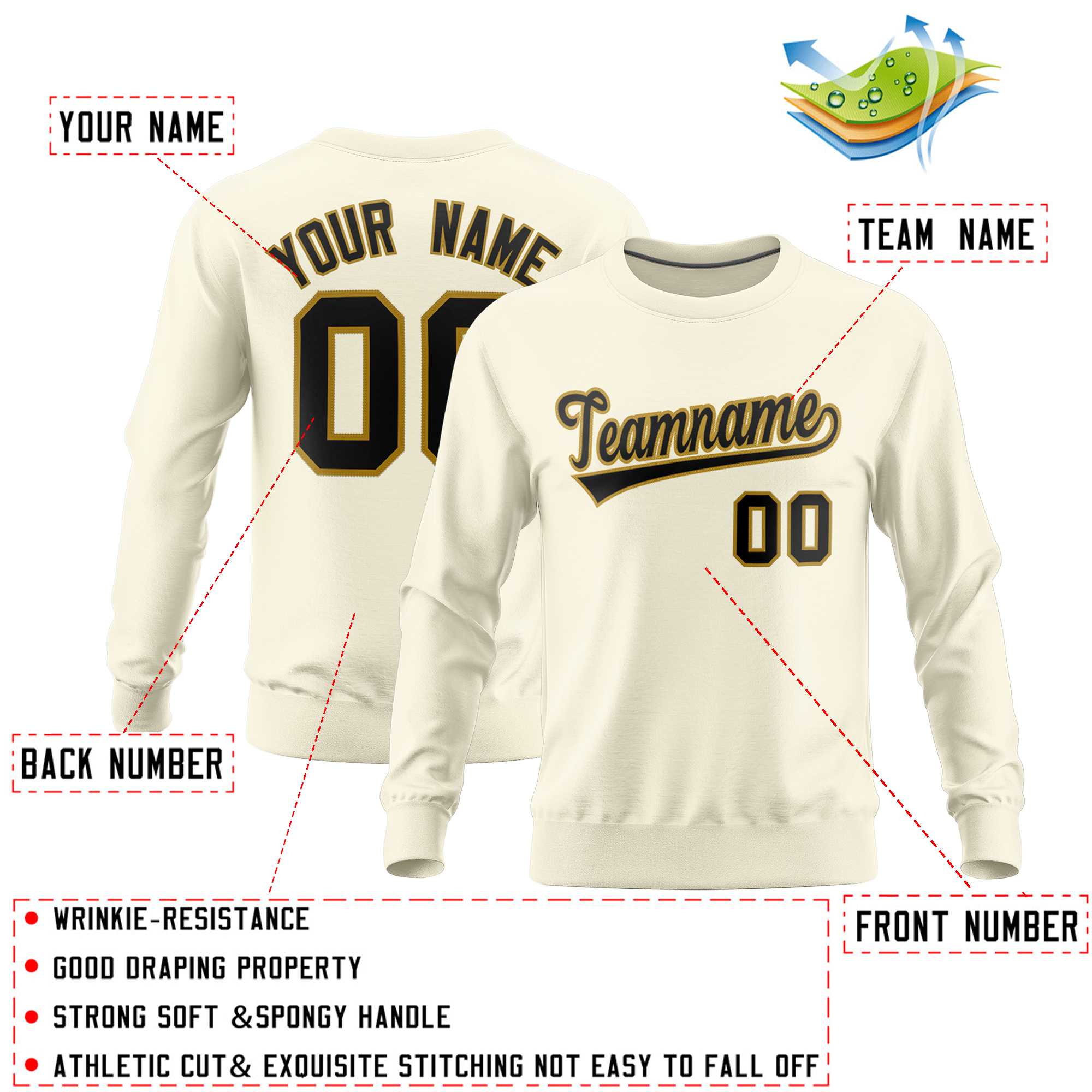 Custom Cream Classic Style Personalized Uniform Pullover Hoodie