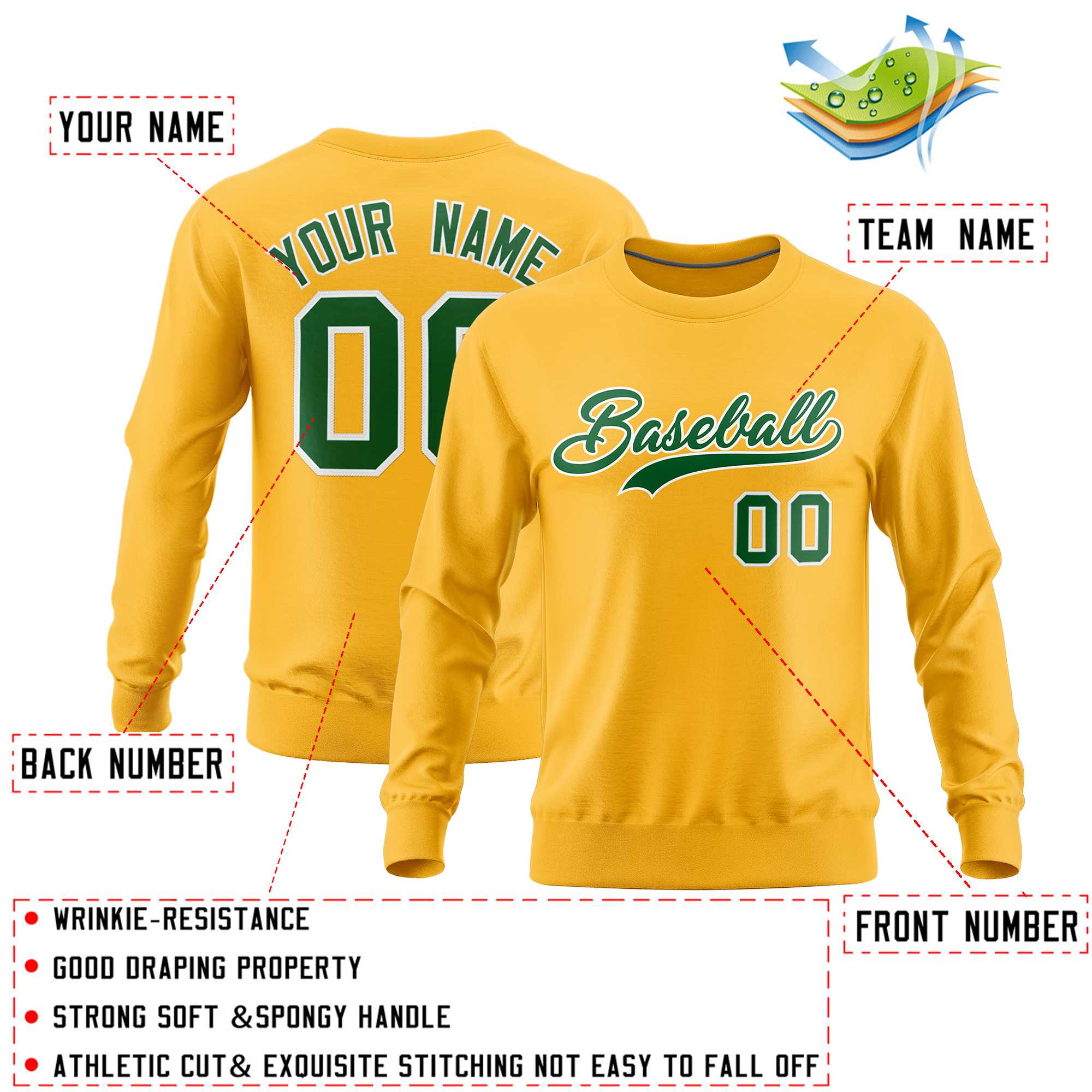 Custom Gold Classic Style Personalized Uniform Pullover Hoodie