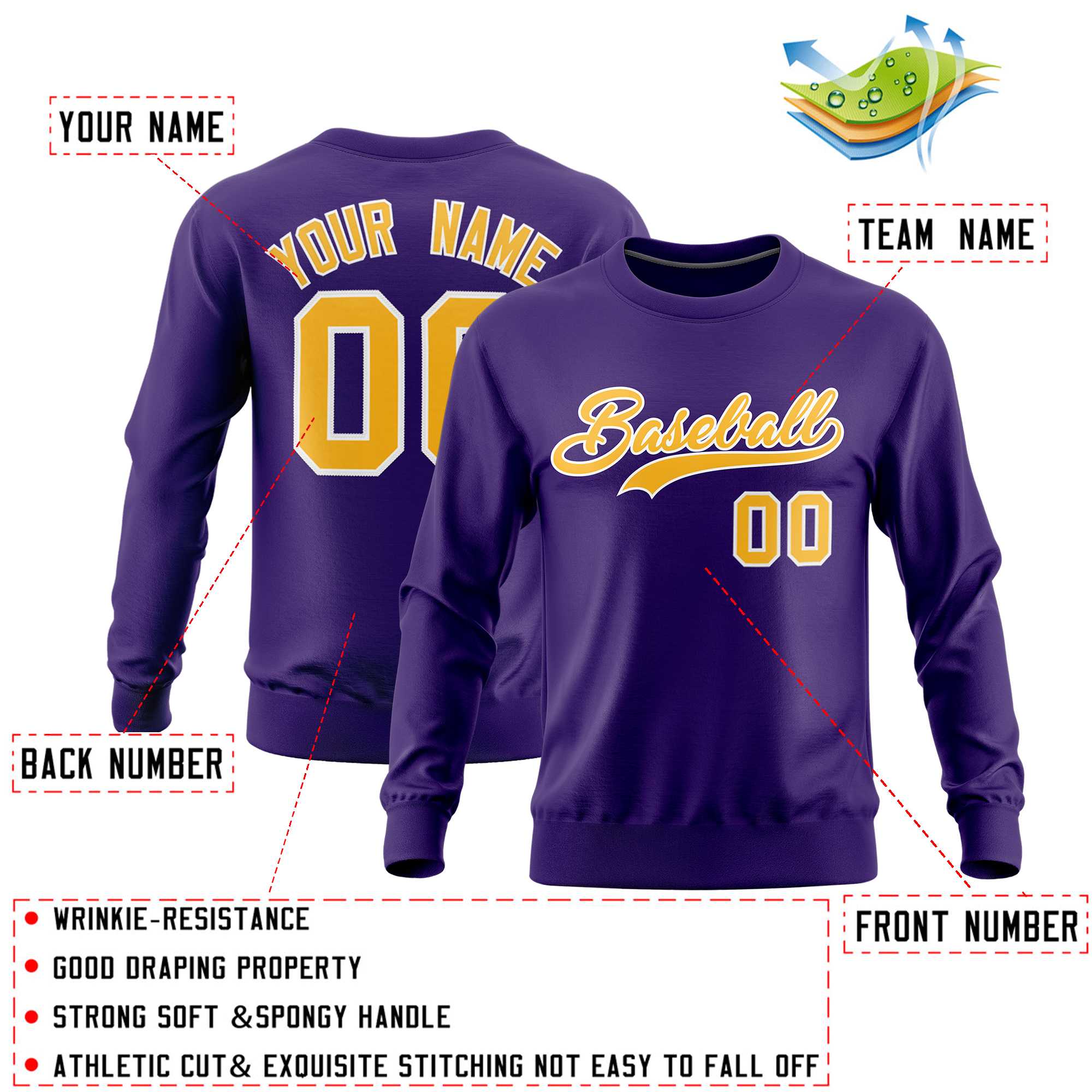 Custom Purple Classic Style Personalized Uniform Pullover Hoodie