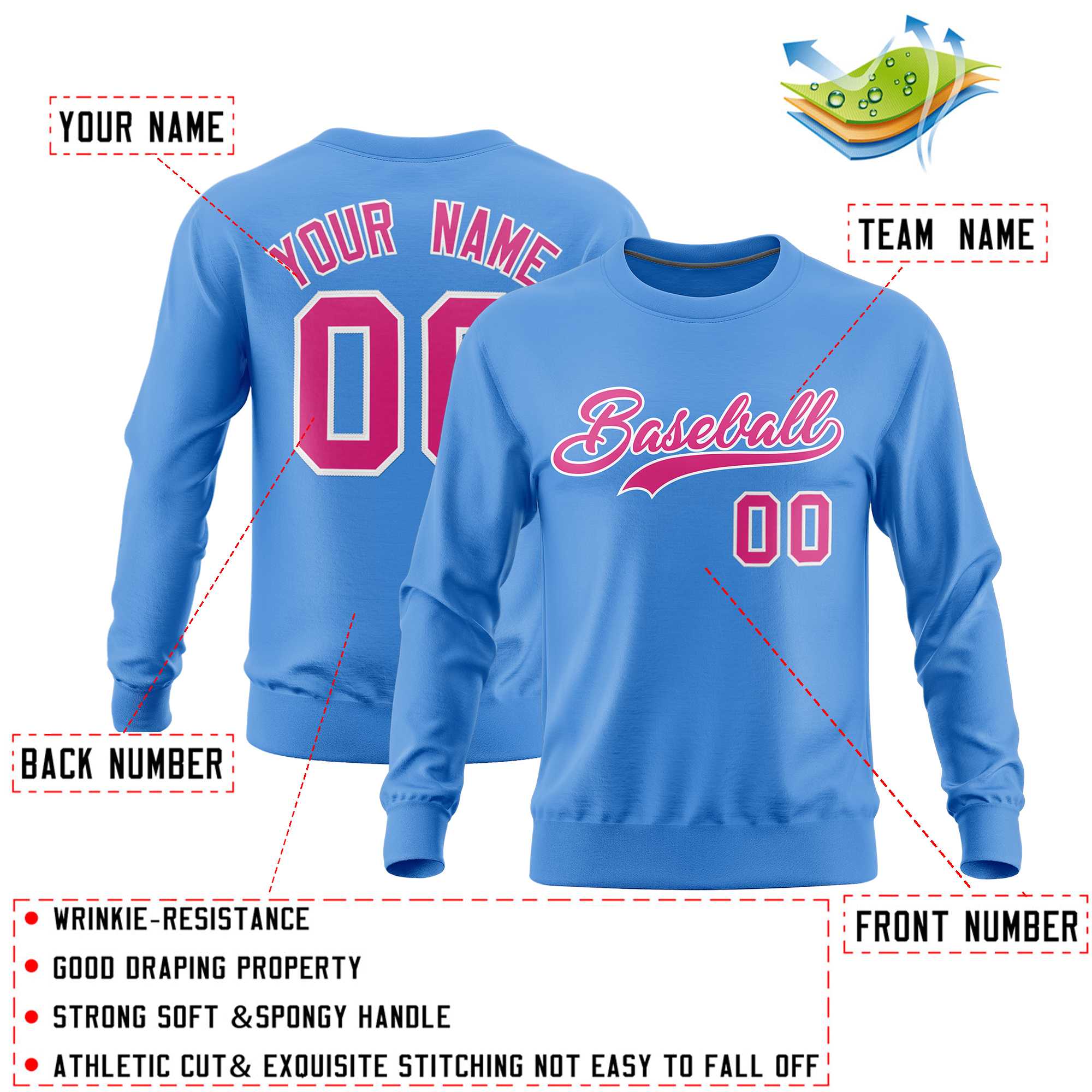 Custom Powder Blue Classic Style Personalized Uniform Pullover Hoodie