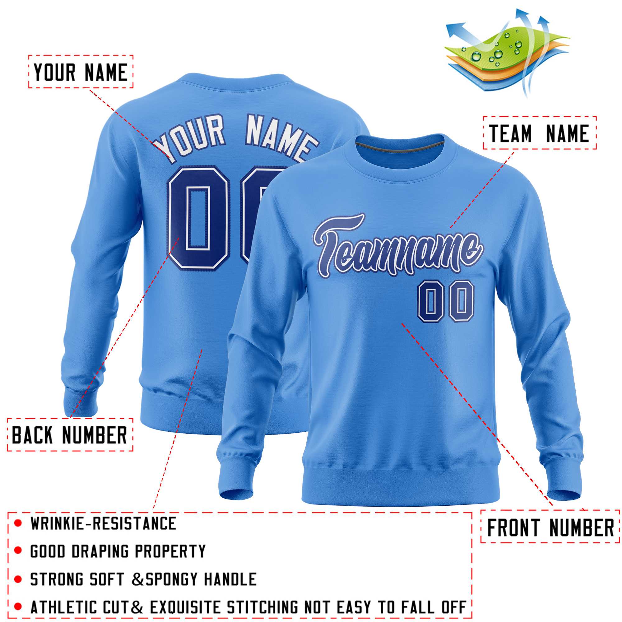 Custom Powder Blue Classic Style Personalized Uniform Pullover Hoodie