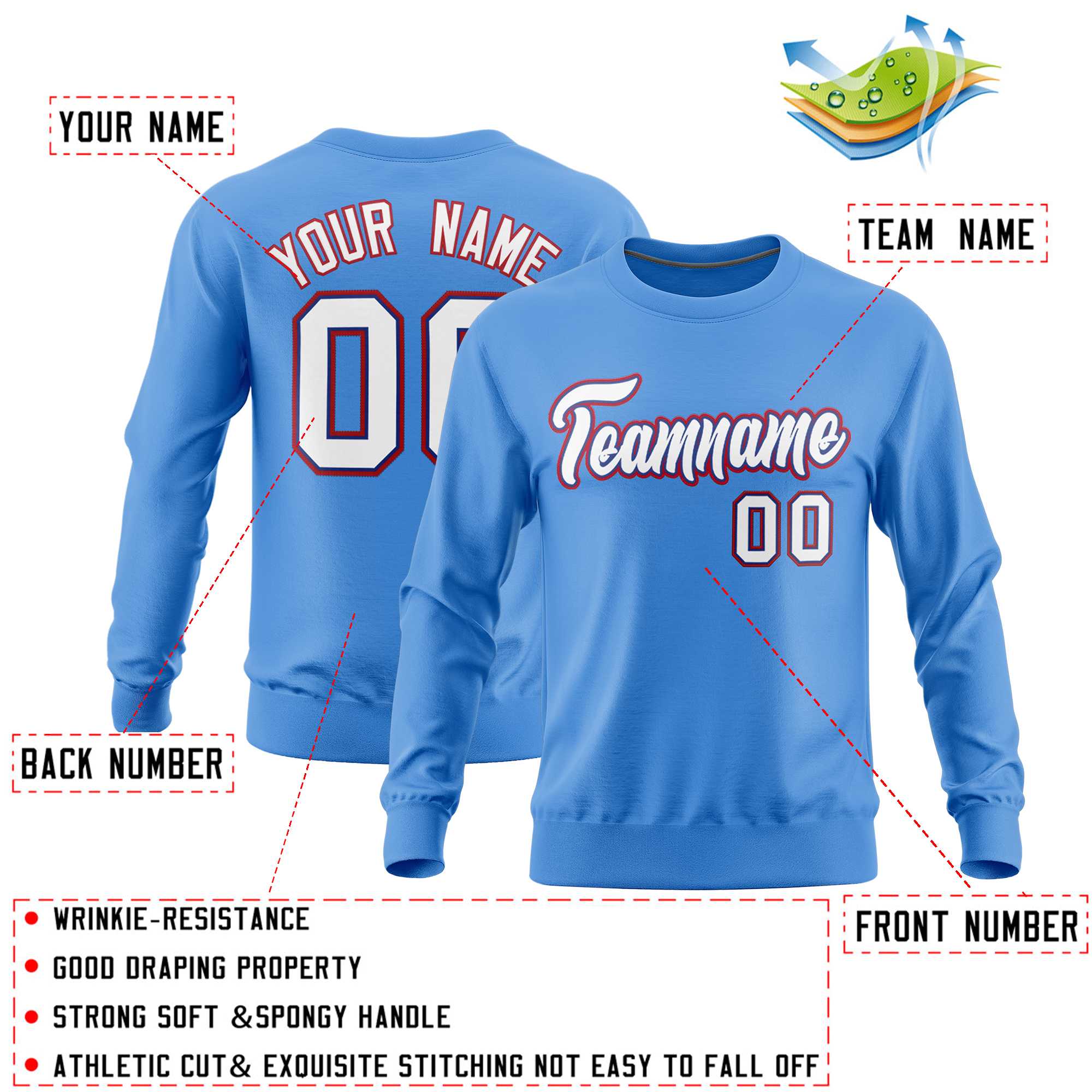 Custom Powder Blue Classic Style Personalized Uniform Pullover Hoodie