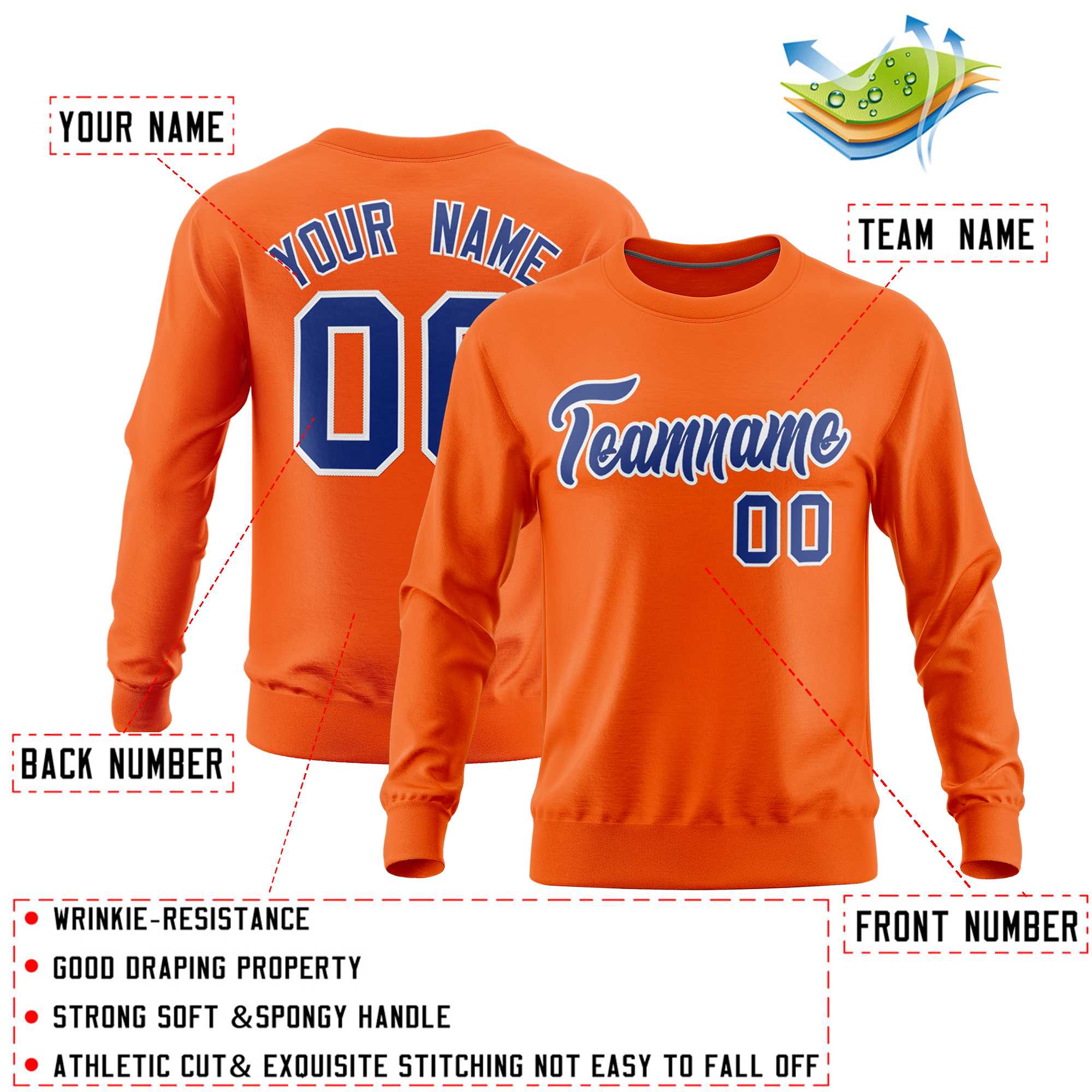 Custom Orange Classic Style Personalized Uniform Pullover Hoodie