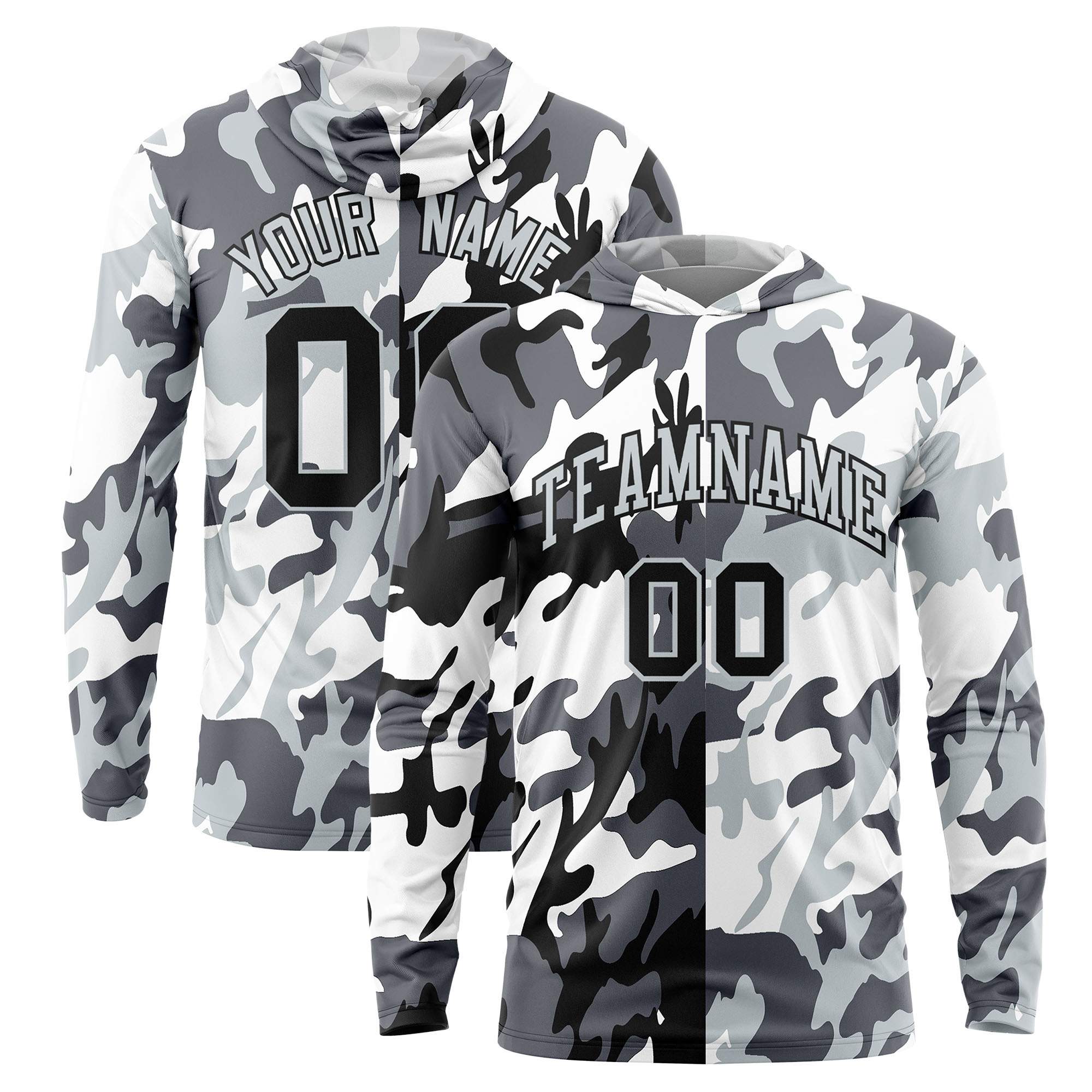 Custom Black Gray-White Personalized Camo Design Quick Dry Lightweight Hoodie